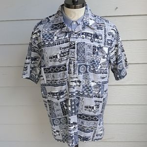 HAWAII ID Grey Hawaiian Transport XXL‎ Half Button Down Pullover Shirt VTG